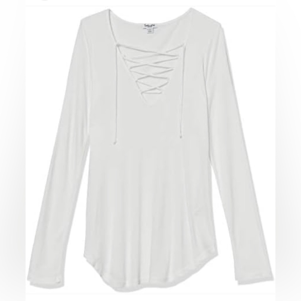 Splendid white lace up front long sleeve top 🌿
